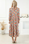 Multicolor Abstract Geometric Print Long Sleeve High Waist Dress-Dresses-MomFashion