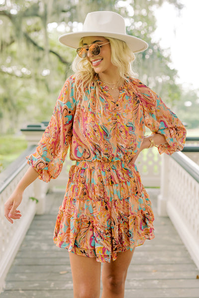 Multicolour Paisley Print Frilled Mini Dress-Dresses-MomFashion