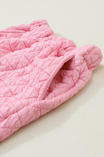 Pink Solid Quilted Pullover and Pants Outfit-Loungewear-MomFashion