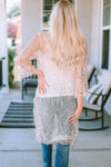 White Sequin Sheer Long Sleeve Open Front Kimono-Outerwear-MomFashion