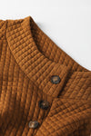 Chestnut Quilted Buttoned Neckline Stand Neck Pullover Sweatshirt-Tops-MomFashion