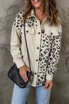 Apricot Leopard Print Detail Pocketed Corduroy Jacket-Outerwear-MomFashion