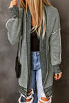 Gray Plaid Knitted Long Open Front Cardigan-Tops-MomFashion