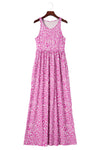 Rose Leopard Print Pocketed Sleeveless Maxi Dress-Dresses-MomFashion