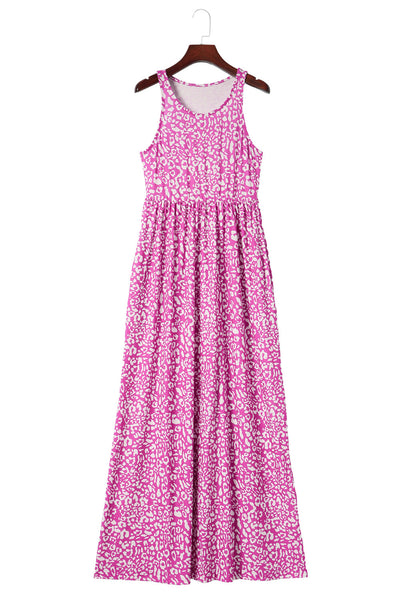 Rose Leopard Print Pocketed Sleeveless Maxi Dress-Dresses-MomFashion