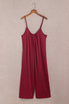 Red Spaghetti Straps Wide Leg Pocketed Jumpsuits-Bottoms-MomFashion