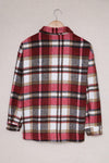 Fiery Red Geometric Plaid Print Pocketed Shacket-Outerwear-MomFashion