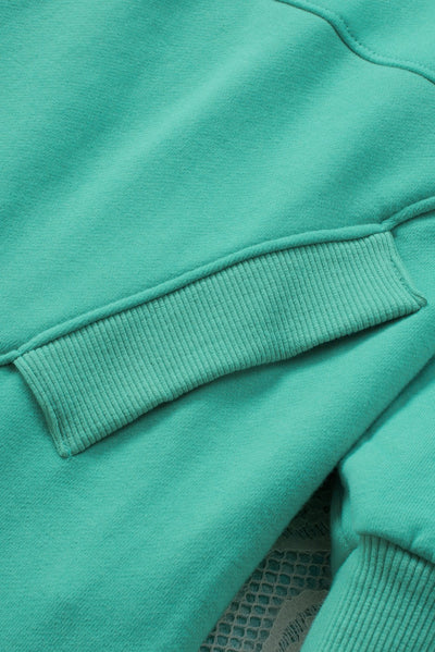 Turquoise Batwing Sleeve Pocketed Henley Hoodie-Tops-MomFashion