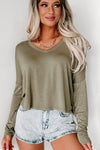 Green Loose V Neck Dropped Long Sleeve Top-Tops-MomFashion