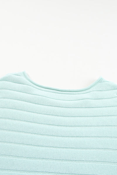 Green Exposed Seam Ribbed Knit Dolman Top-Tops-MomFashion