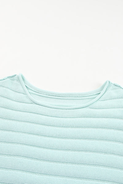 Green Exposed Seam Ribbed Knit Dolman Top-Tops-MomFashion