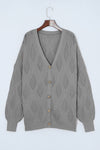 Gray Plus Size Knitted Hollow out Button up Cardigan-Plus Size-MomFashion