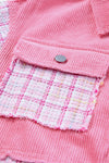 Rose Frayed Tweed Plaid Patchwork Buttoned Jacket-Outerwear-MomFashion