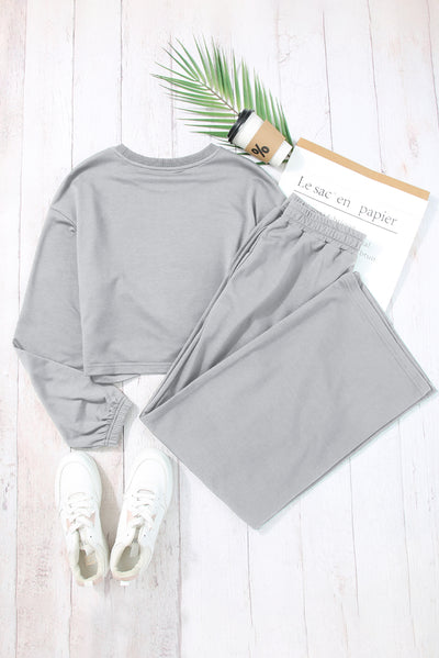 Light Grey Solid Criss Cross Crop Top and Pants Active Set-Activewear-MomFashion