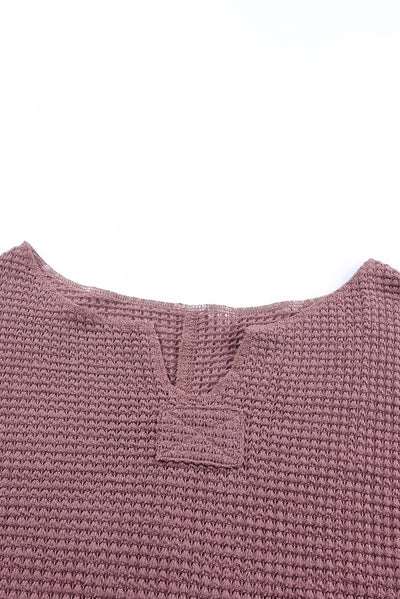 purple Waffle Knit Loose Long Sleeve Top-Tops-MomFashion