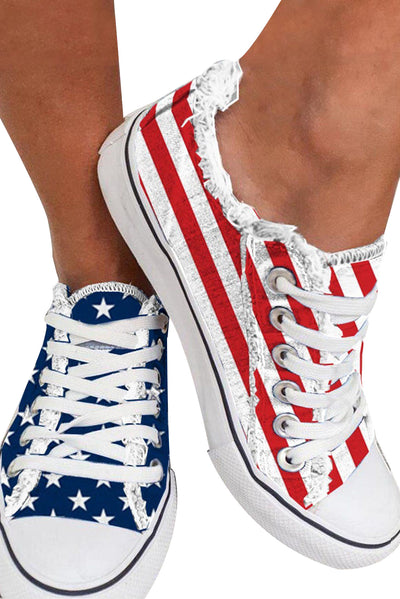 Blue American Flag Lace-up Canvas Flat Shoes-Shoes & Bags-MomFashion