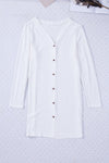 White Solid Color Open-Front Buttons Cardigan-Tops-MomFashion