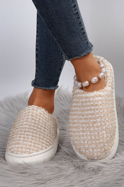 Pale Khaki Two-tone Knitted Warm Homewear Slippers-Shoes & Bags-MomFashion