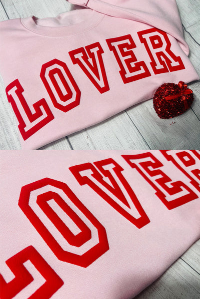 Pink LOVER Puff Print Drop Shoulder Pullover Sweatshirt-Graphic-MomFashion