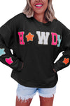 Black Glitter Howdy Patch Graphic Casual Sweatshirt-Tops-MomFashion