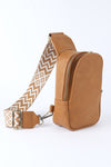 Brown Faux Leather Zipped Crossbody Chest Bag-Shoes & Bags-MomFashion