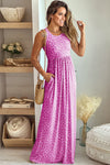 Rose Leopard Print Pocketed Sleeveless Maxi Dress-Dresses-MomFashion