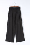 Black Drawstring Elastic Waist Casual Wide Leg Pants-Bottoms-MomFashion