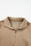 Pale Khaki Solid Half Zipper Quilted Pullover Sweatshirt-Tops-MomFashion