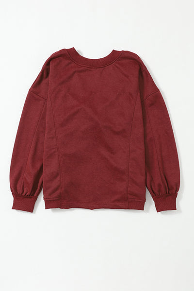 Fiery Red Exposed Seam Twist Open Back Oversized Sweatshirt-Tops-MomFashion