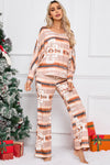 Multicolour Aztec Print Puff Sleeve Pullover and Pants Lounge Outfit-Loungewear-MomFashion