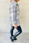 White Plaid Print Pocketed Shirt Jacket-Outerwear-MomFashion