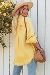 Yellow Distressed Fringe Trim Denim Jacket-Outerwear-MomFashion