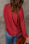 Red Solid Color Patchwork Long Sleeve Top-Tops-MomFashion