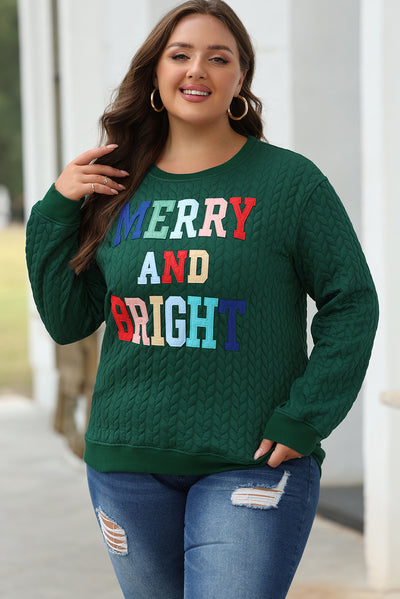 Blackish Green Merry And Bright Cable Knit Pullover Sweatshirt-Tops-MomFashion