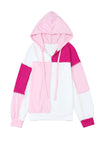 Pink Colorblock Exposed Seam Loose Sleeve Hoodie-Tops-MomFashion