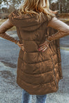 Chestnut Hooded Long Quilted Vest Coat-Outerwear-MomFashion