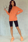 Orange Mineral Wash Kangaroo Pocket Drawstring Pullover Hoodie-Tops-MomFashion