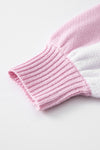 Pink Checkered Bishop Sleeve Sweater-Tops-MomFashion