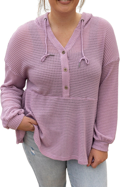 Plus Size Hooded Waffle Knit Top-Plus Size-MomFashion