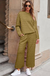 Sage Green Solid Quilted Pullover and Pants Outfit-Loungewear-MomFashion