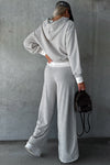 Beige Drawstring Hoodie Splicing Wide-Leg Pants Two Piece Set-Loungewear-MomFashion