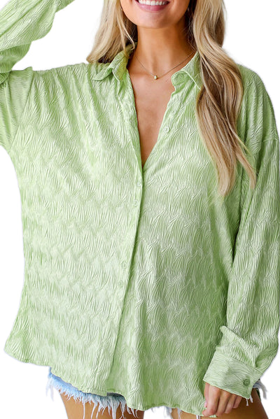 Laurel Green Textured Side Split Casual Shirt-Tops-MomFashion