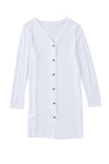 White Solid Color Open-Front Buttons Cardigan-Tops-MomFashion