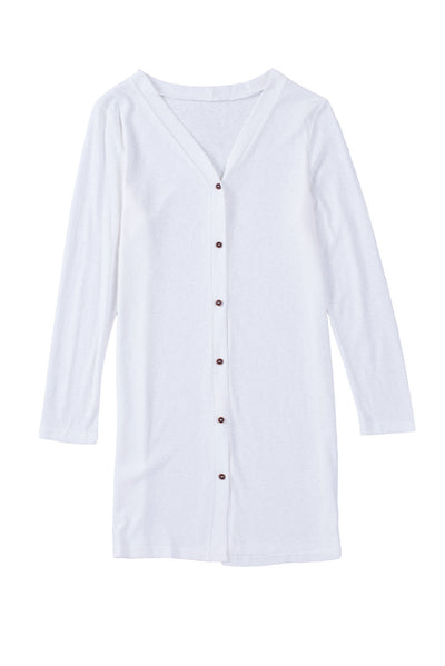 White Solid Color Open-Front Buttons Cardigan-Tops-MomFashion