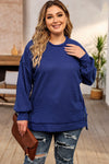 Blue Plus Size Waffle Knit Oversized Exposed Seam Top-Plus Size-MomFashion