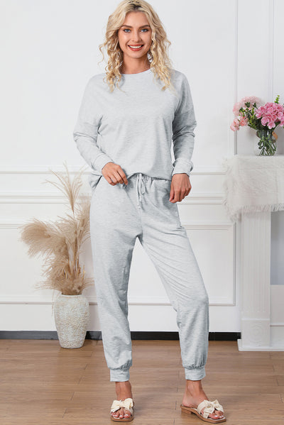 Gray Long Sleeve Pullover and Jogger Pants Lounge Set-Loungewear-MomFashion