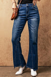 Sky Blue Medium Wash High Rise Flare Jeans-Bottoms-MomFashion