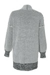 Gray Plaid Knitted Long Open Front Cardigan-Tops-MomFashion