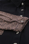 Black Contrast Leopard Denim Jacket-Outerwear-MomFashion