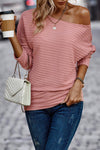 Dusty Pink Textured Knit Long Sleeve Top-Tops-MomFashion